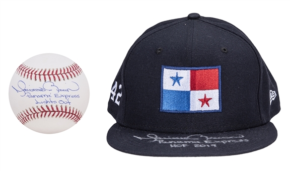 Lot of (2) Mariano Rivera Signed Items Including Hat and Baseball with "Panama Express" Inscription (JSA)